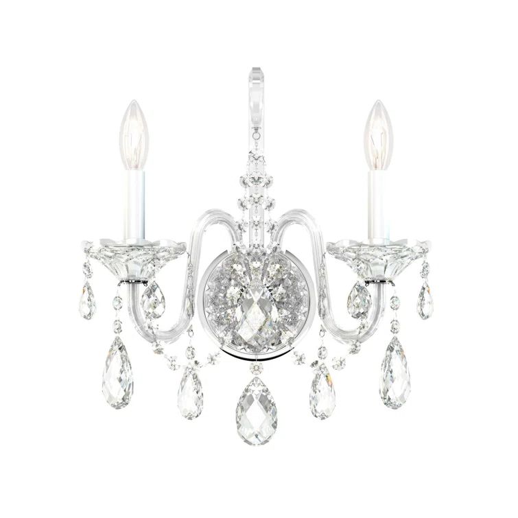 Sterling Polished Silver 2-Light Sconce with Clear Heritage Crystals