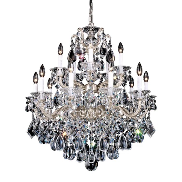Antique Silver 15-Light Crystal Chandelier with Heritage Clear Crystals