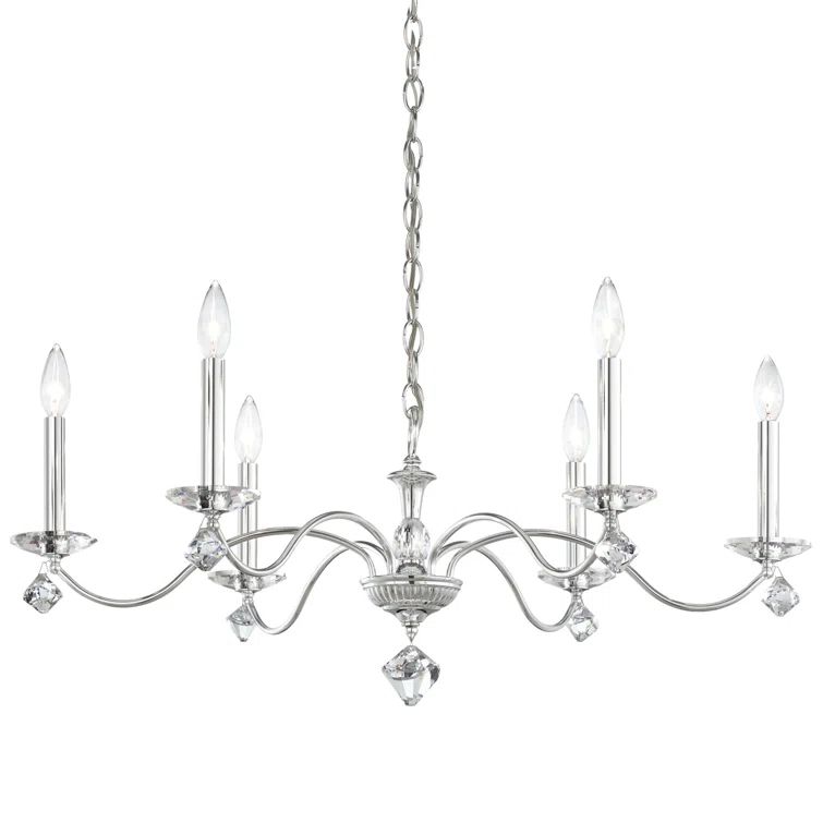 Elegance Polished Silver 6-Light Chandelier with Clear Heritage Crystal