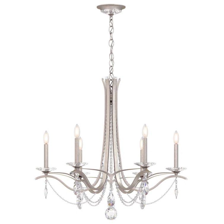Antique Silver and Clear Crystal 6-Light Chandelier