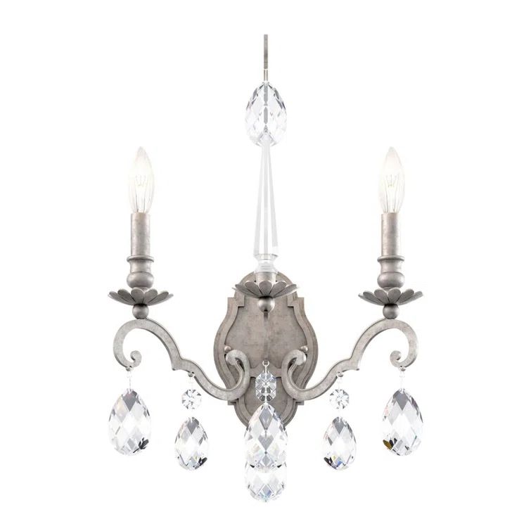 Antique Silver 2-Light Crystal Wall Sconce