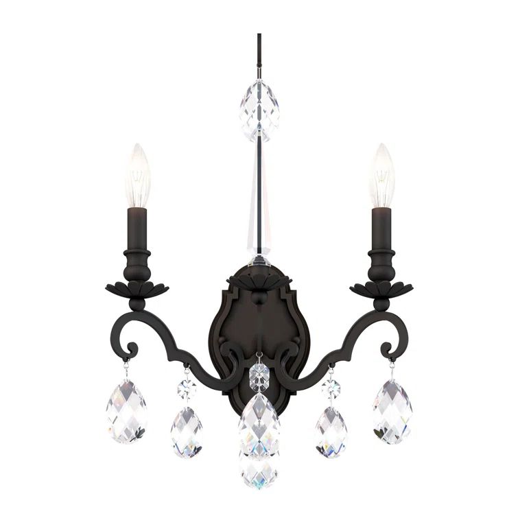 Matte Black Crystal 2-Light Candle Wall Sconce