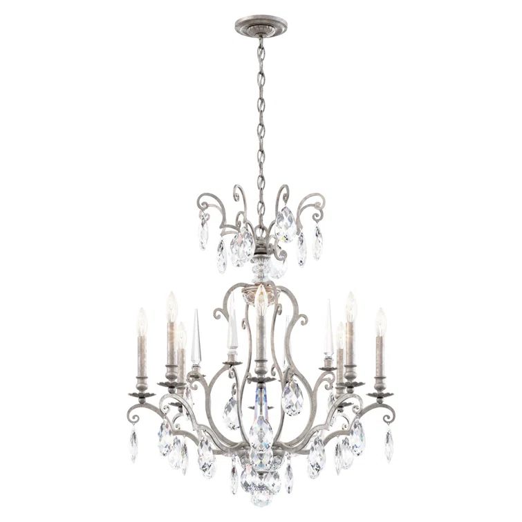 Antique Silver 8-Light Traditional Crystal Chandelier
