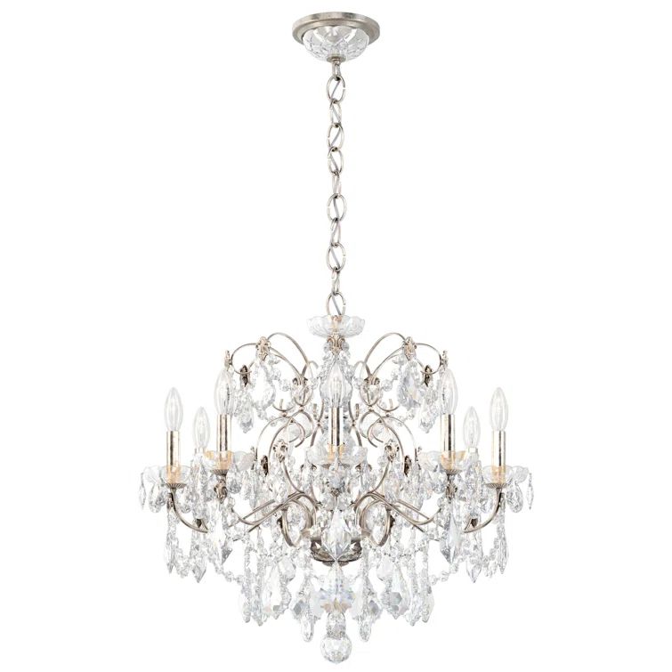 Antique Silver 9-Light Chandelier with Clear Heritage Crystal