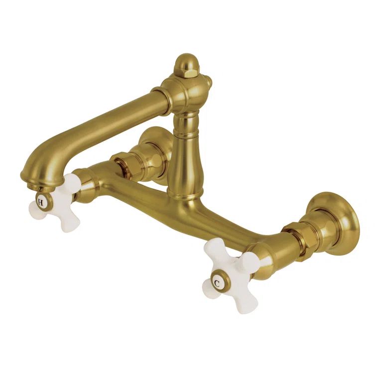English Country Antique Brass Wall Mounted Bathroom Faucet