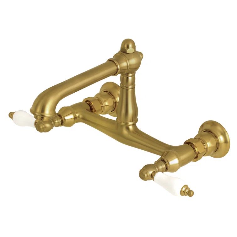Brushed Brass Two-Handle Wall Mount Bathroom Faucet