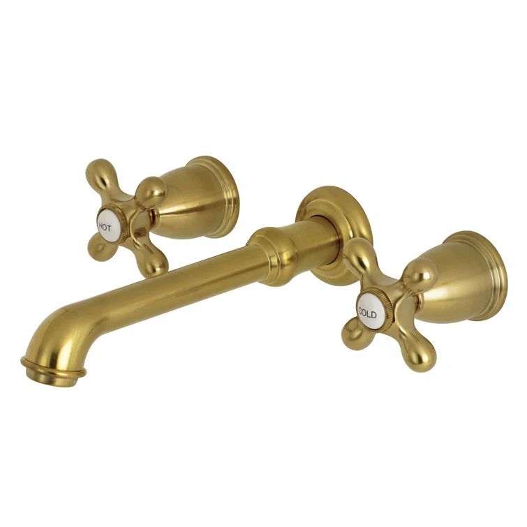Brushed Brass Traditional Wall Mount Bathroom Faucet with Double Handles