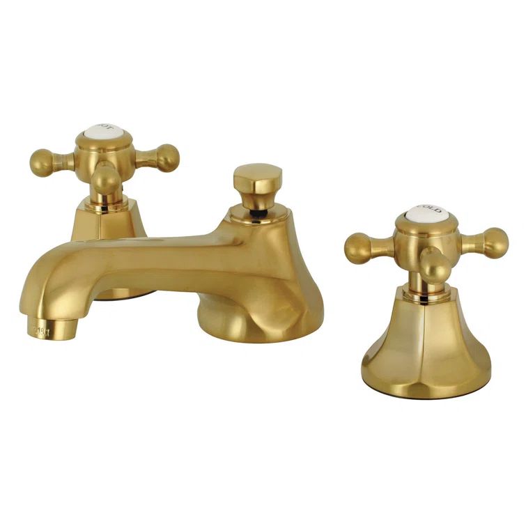Brushed Brass Vintage Widespread Bathroom Faucet with Pop-Up Drain