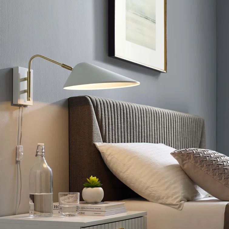 White 19" Metal Swing Arm Wall Sconce with Dimmable Feature