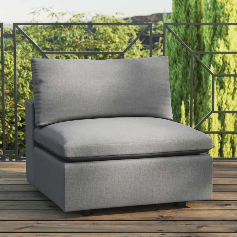 Charcoal Gray Overstuffed Outdoor Patio Armless Chair with Aluminum Frame