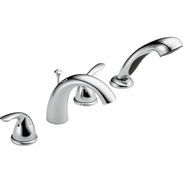 Chrome Double Handle Deck Mounted Tub Faucet with Handshower