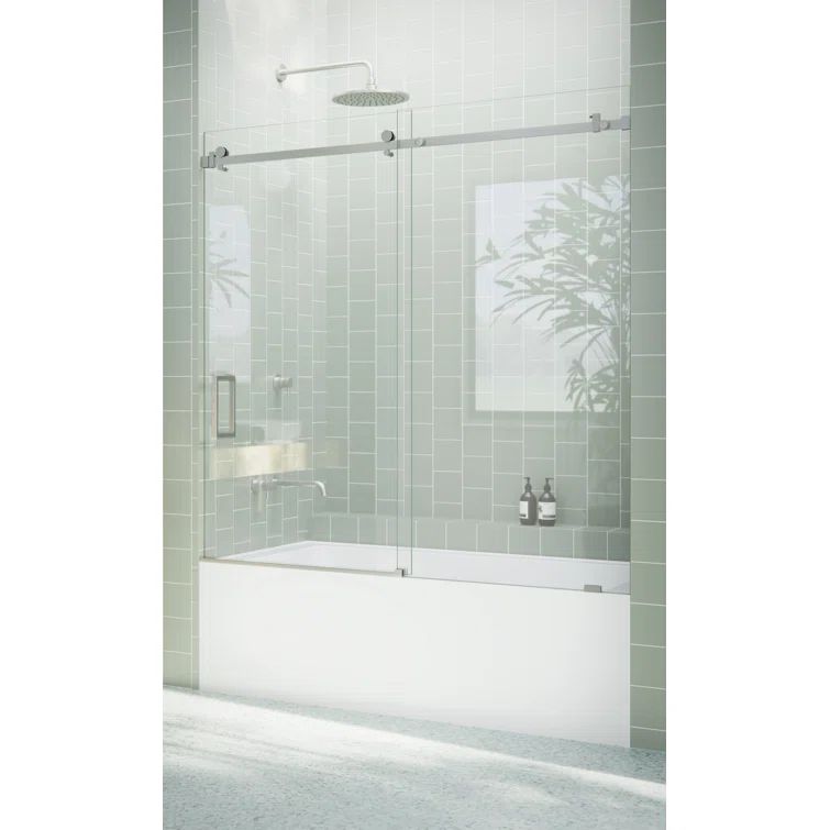 Astro 60" Frameless Sliding Bathtub Door with Brushed Nickel Finish