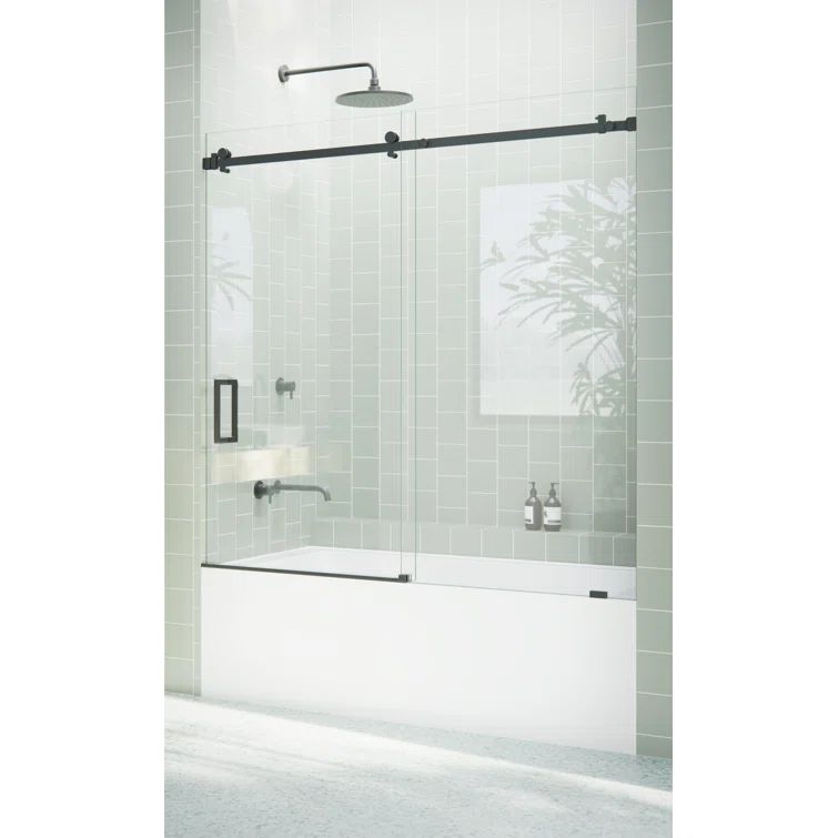 Astro 60" Frameless Sliding Bathtub Door in Matte Black