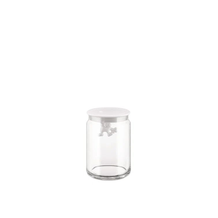 Small White Glass Jar with Airtight Lid and Quirky Design