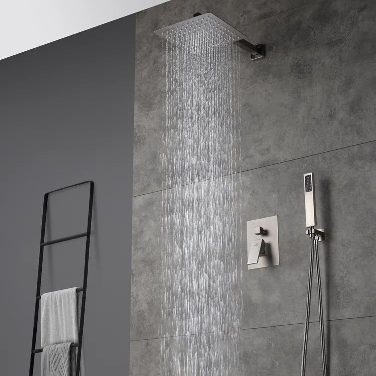 Large Brushed Nickel Dual Rain Shower System with Handheld
