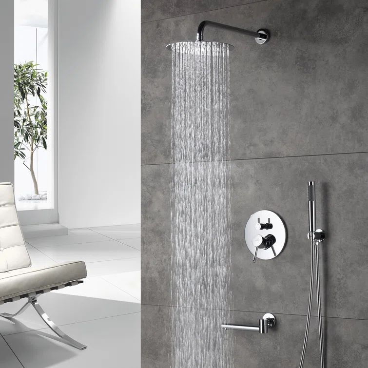 Chrome Dual Round Rain Shower System with Handheld and Wall Mount