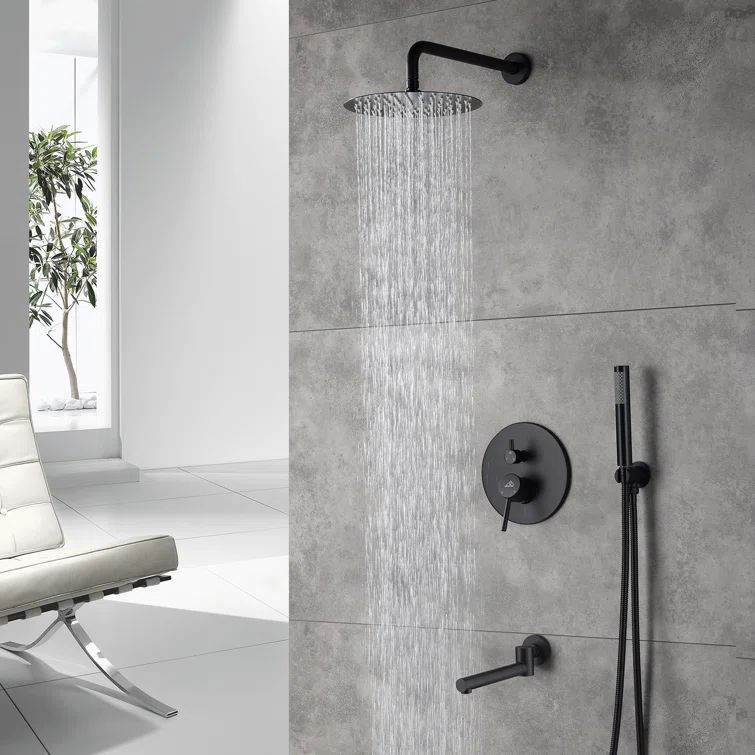 Large Matte Black Dual Rain Shower Head with Handheld Spray