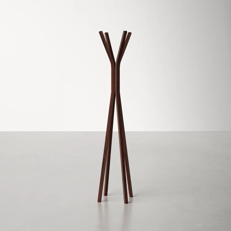 Mid-Century Modern 4-Hook Walnut Oak Plywood Coat Rack