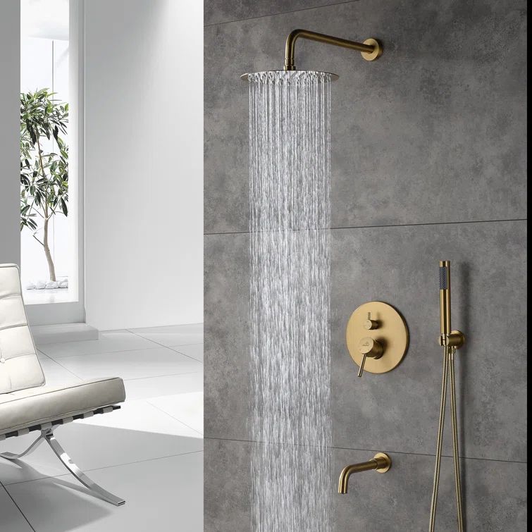 Brushed Gold Multi-Head Wall Mounted Rain Shower System
