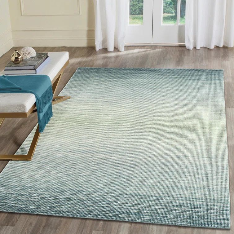 Handmade Aqua Blue Wool Rectangular Ombre Rug