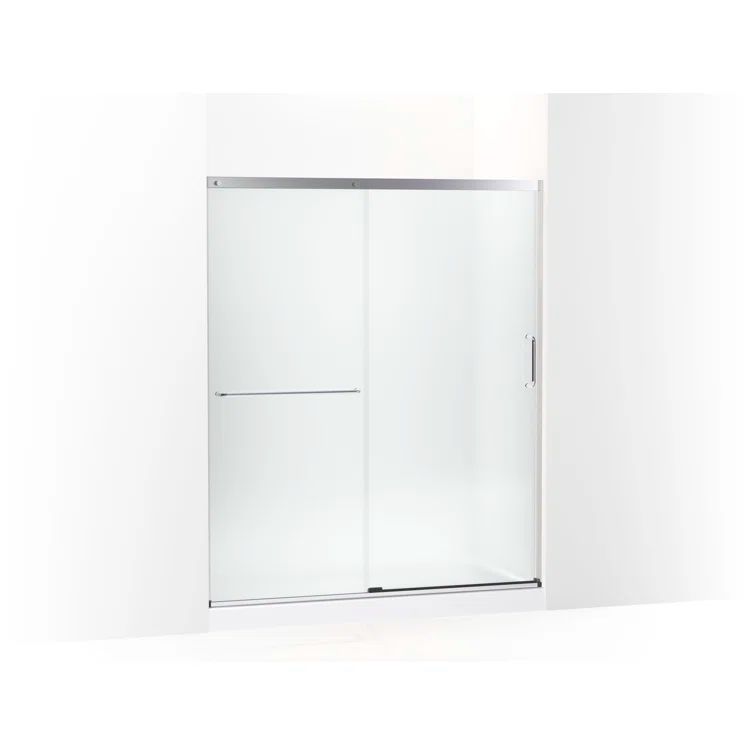 Bright Silver Frameless Sliding Shower Door with Frosted Glass