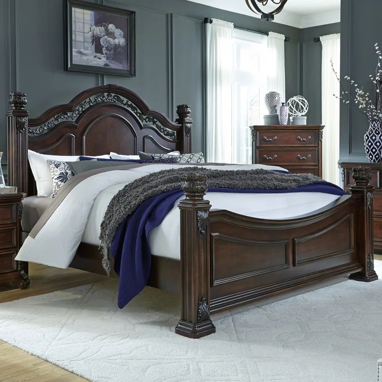 Messina Estates Dark Brown Queen Poster Bed with Metal Accents