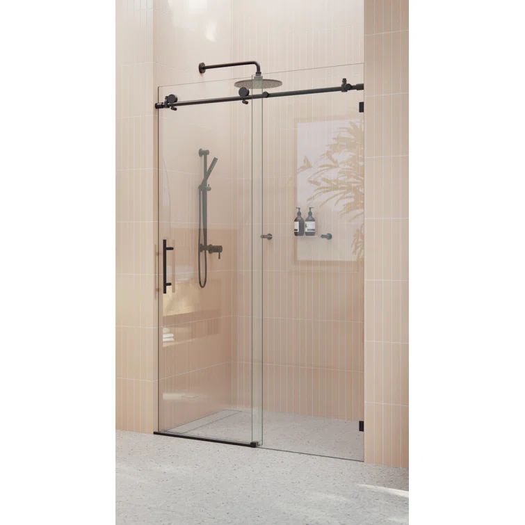 Matte Black Frameless Sliding Shower Door with Clear Glass
