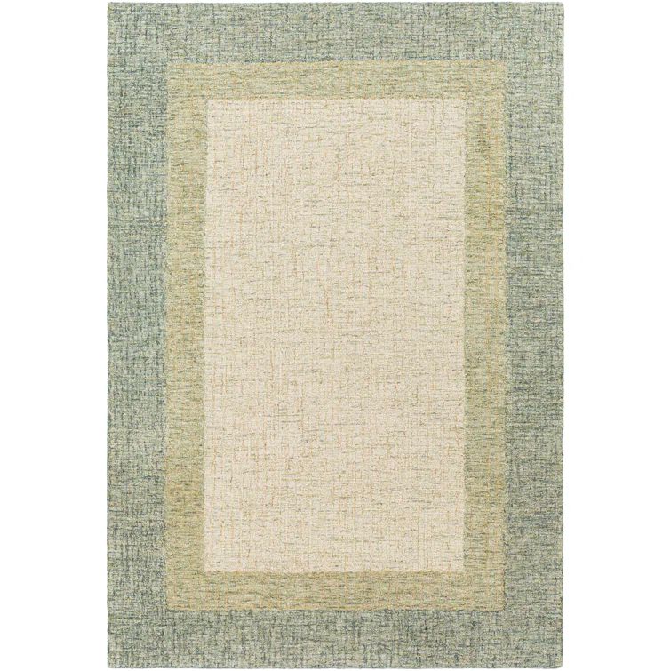 Handmade Tufted Wool Rectangular Area Rug in Green and Beige