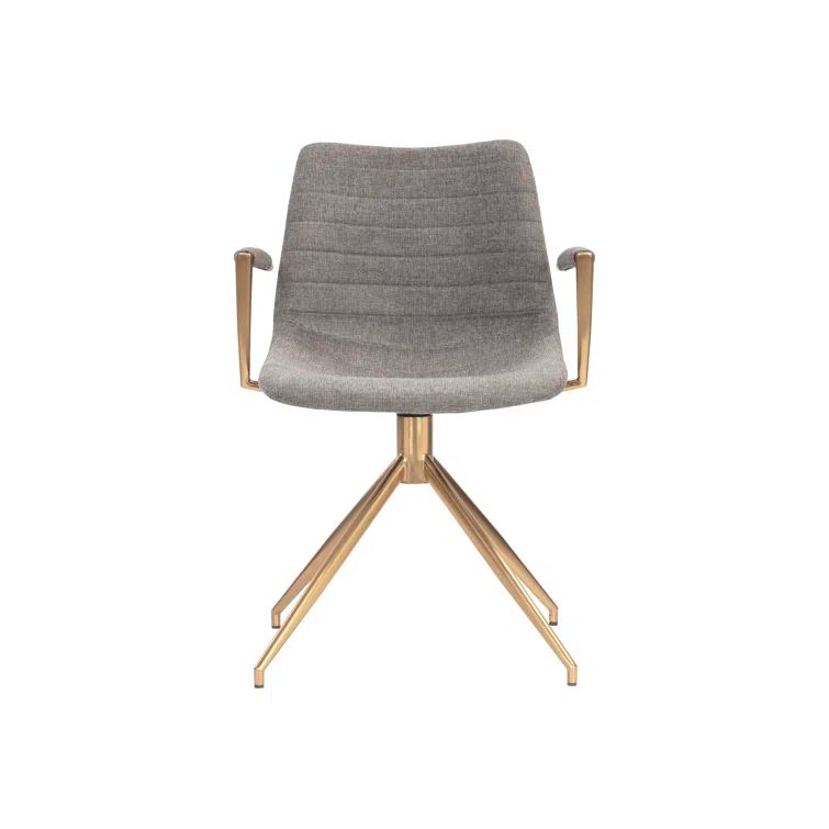 Belfast Koala Grey Upholstered Swivel Arm Chair with Gold Stainless Steel Legs
