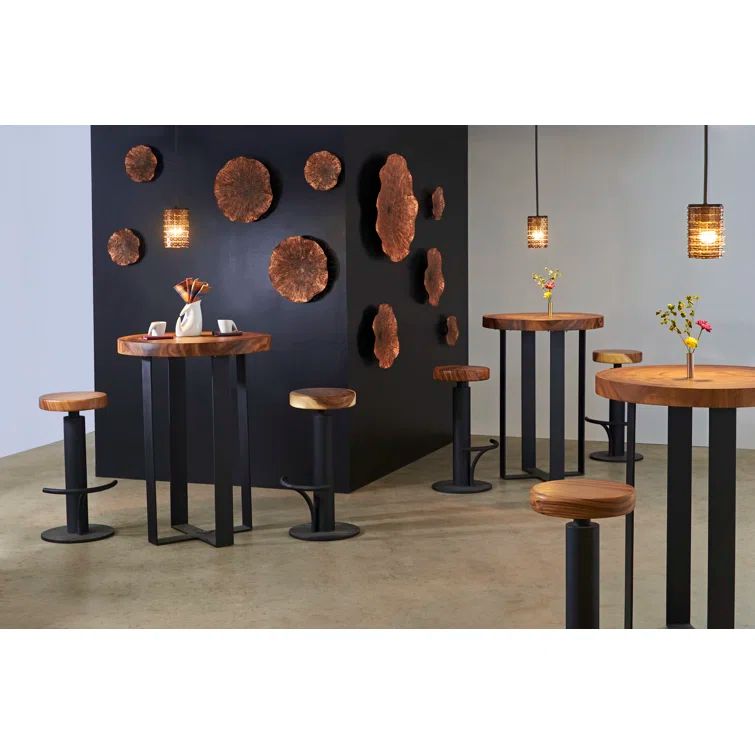 Chamcha Wood Industrial Bar Table with Black Metal Base