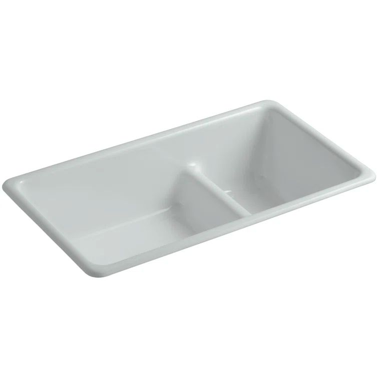 Ice Grey Cast Iron Drop-In Double-Bowl Kitchen Sink