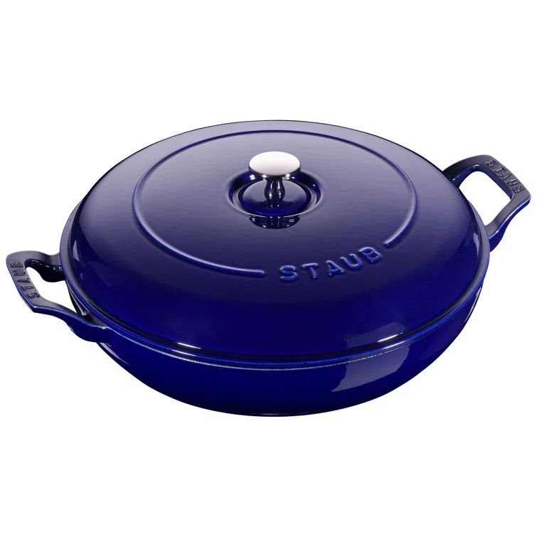 Dark Blue 3.5-qt Cast Iron Covered Braiser with Handles