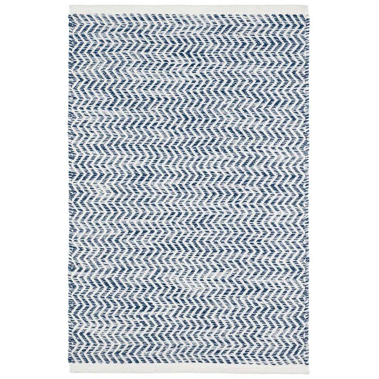 Coastal Blue Rectangular Handmade Wool and Synthetic Rug