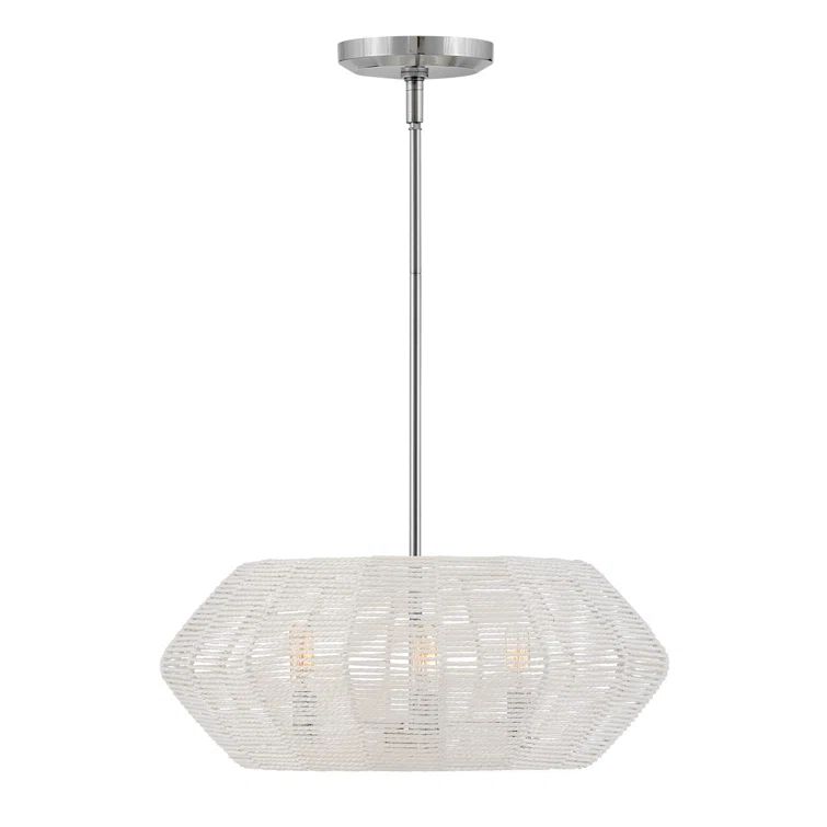 Polished Chrome Coastal Drum Chandelier with Natural Rattan Shade