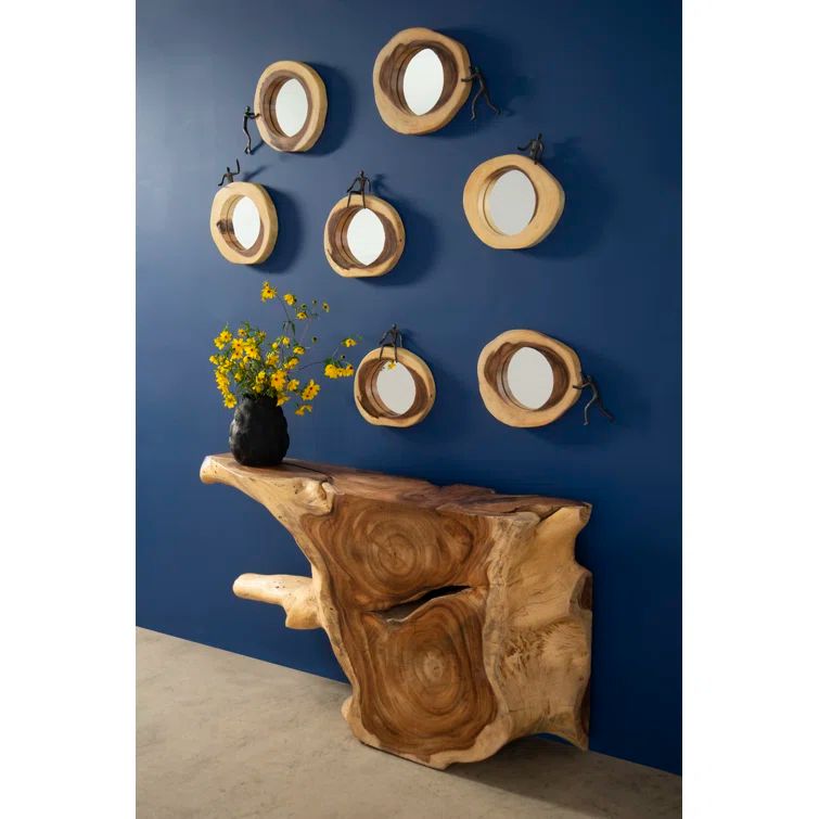 Atlas Crosscut Small Round Black/Brown Wood & Bronze Mirror