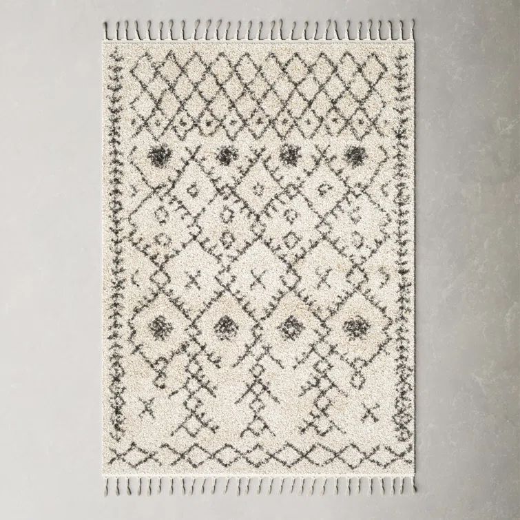 Braided Black Shag 10' x 14' Rectangular Synthetic Rug