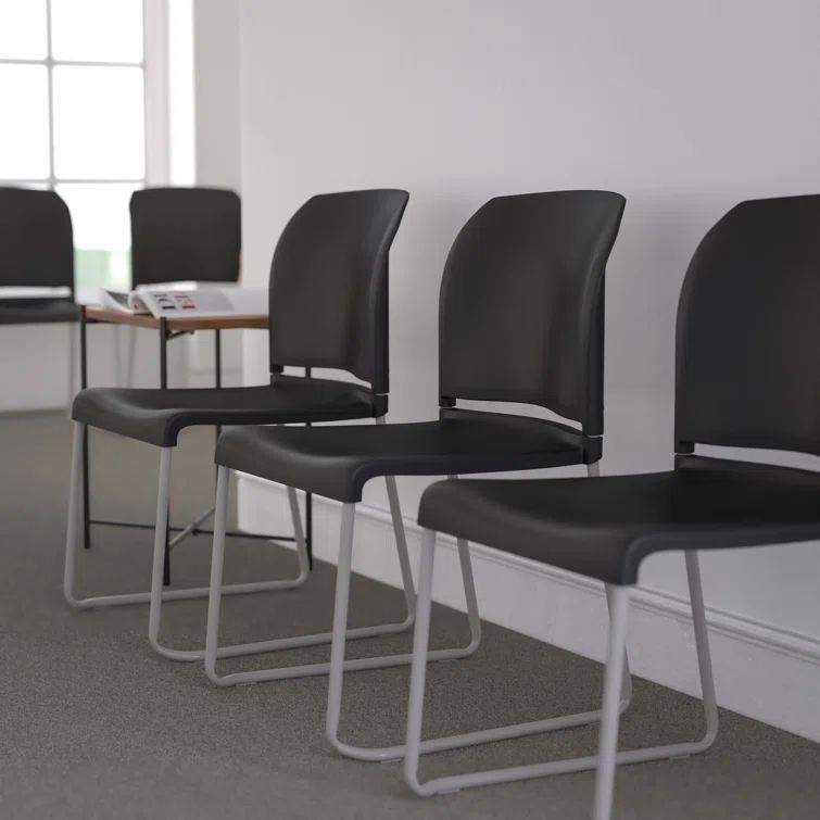 Black Ergonomic Mid-Back Stackable Office Chairs, Set of 5