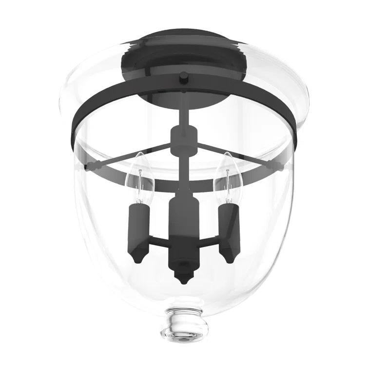 Belltown Natural Iron and Glass 3-Light LED Flush Mount