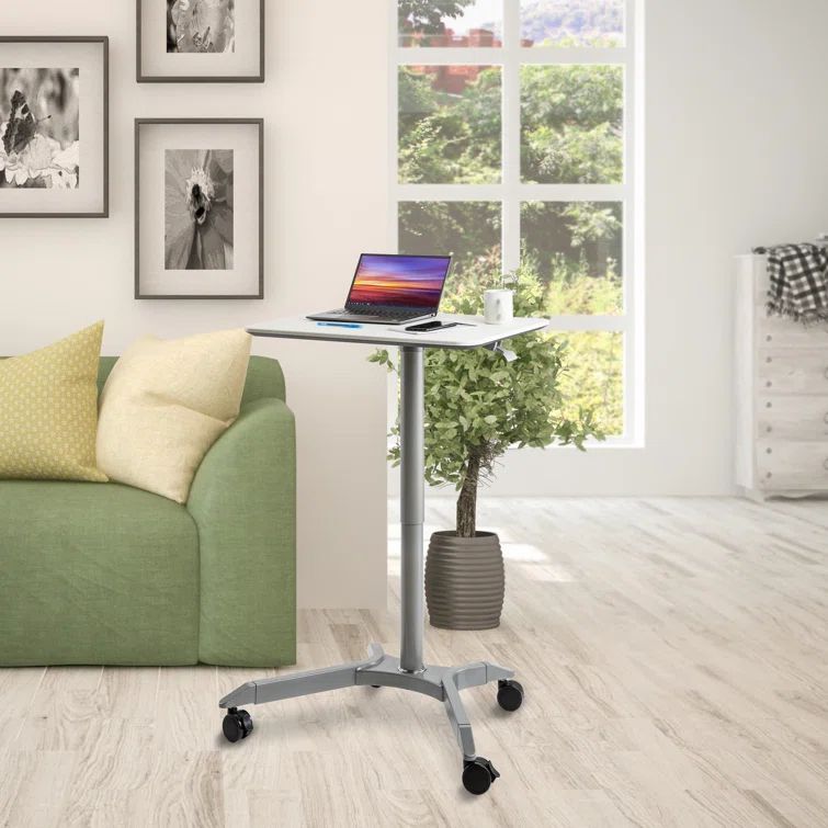 AirLift XL 28" White Pneumatic Adjustable Sit-Stand Mobile Desk