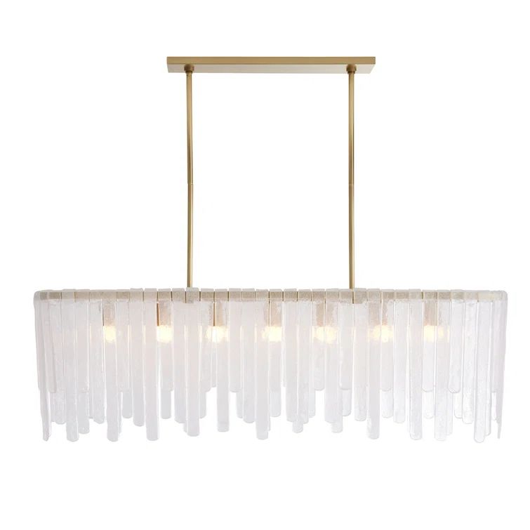 Leighton Antique Brass 7-Light Kitchen Island Chandelier with Seeded Glass