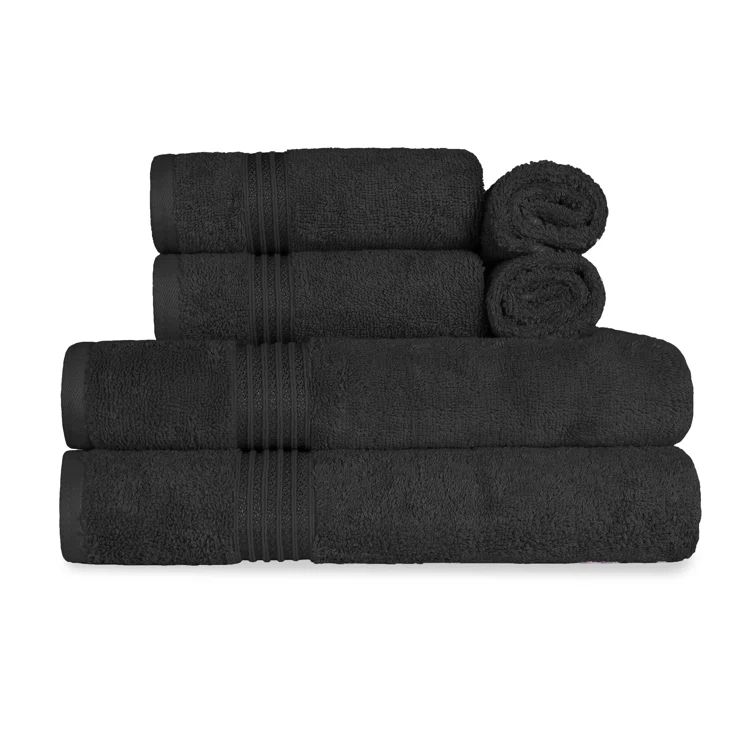 Oversized Black Egyptian Cotton 6-Piece Towel Set