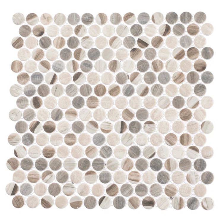 Noel Gray and Brown Glass Penny Round Mosaic Tile
