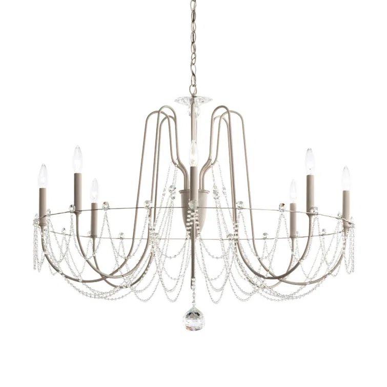 Elegant White Steel 8-Light Traditional Candle Chandelier with Crystal Accents