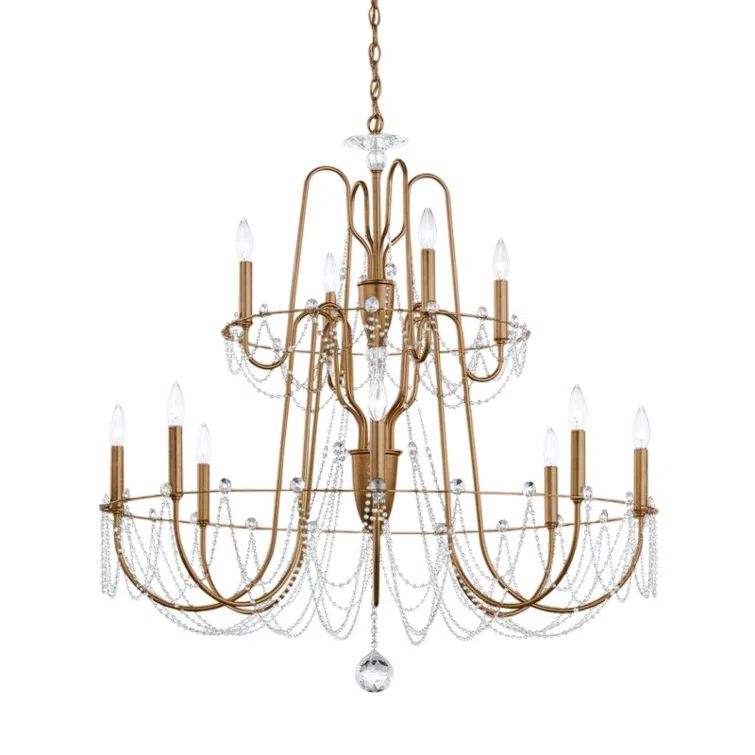 Esmery Gold Candle Style Chandelier with Clear Swarovski Crystals