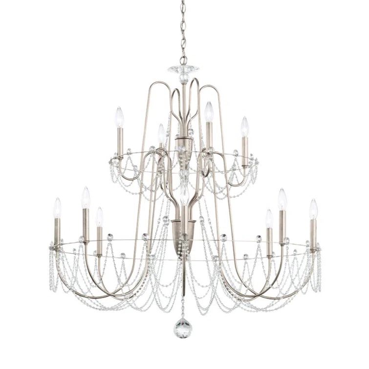Esmery 39" White Candle Style Chandelier with Swarovski Crystals