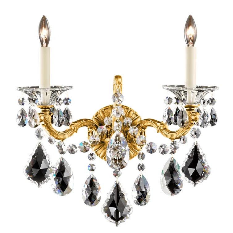 La Scala French Gold Dual-Light Wall Sconce with Clear Crystals