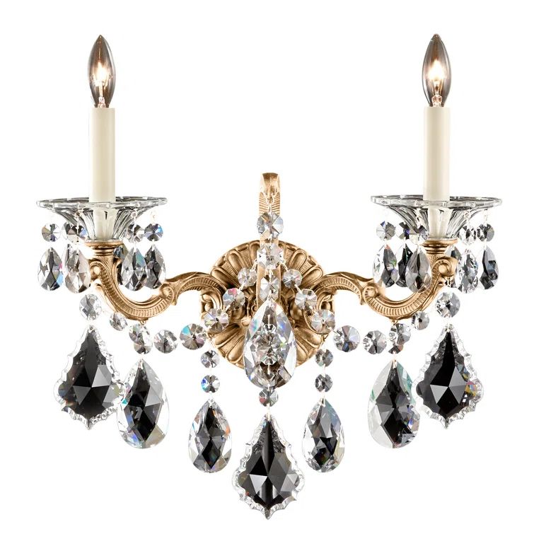La Scala 2-Light Parchment Gold Wall Sconce with Clear Crystals