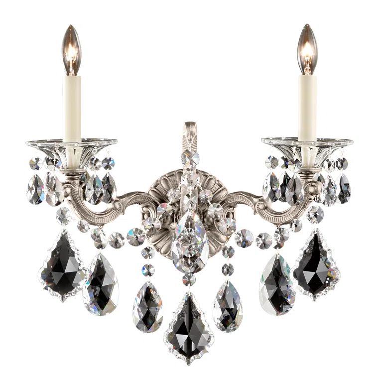 Antique Silver 2-Light Sconce with Clear Heritage Crystals
