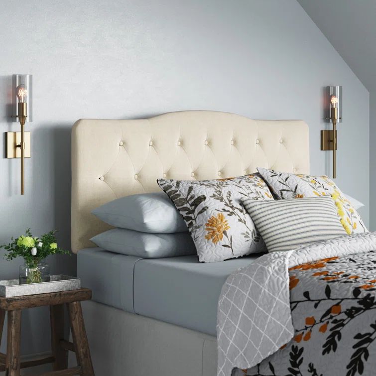 Ivory Tufted Upholstered Full Headboard with Polyester Fabric