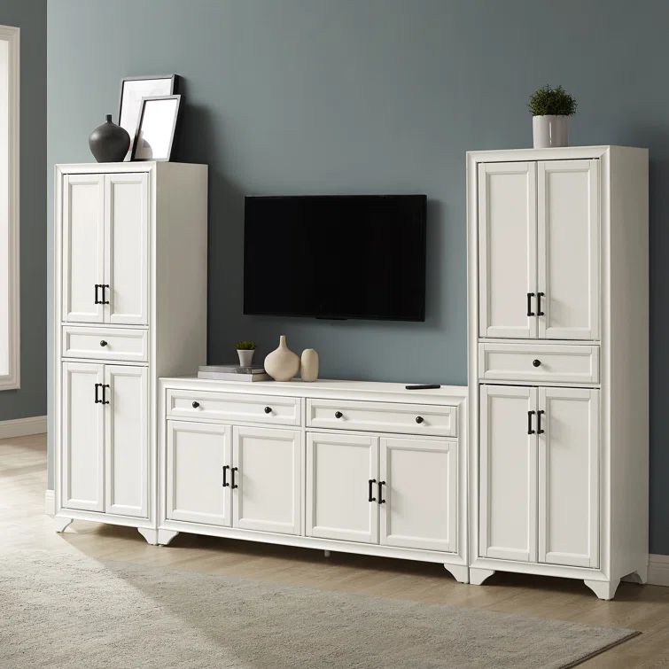 Distressed White 67" Entertainment Set with Cabinets